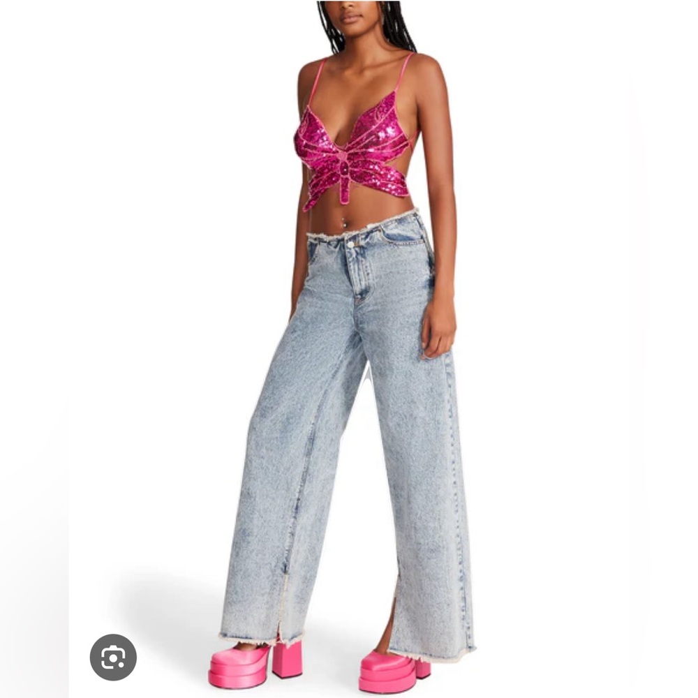 UNIQUE Hot pink butterfly sequin top steve madden TOP ONE SIZE FITS ALL